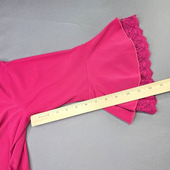 Love Scarlett Shirt Womens XL Pink Bell Sleeve Lace Trim Stretch Pullover Top - Picture 8 of 11